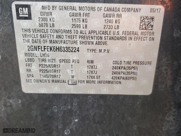 2017 Chevrolet Equinox LT with VIN 2GNFLFEK6H6335224, listed as a Copart auction lot 47657645 with 77,362 mi miles and Salvage Title. Bid and sale history available at carsss.com. Image 12.
