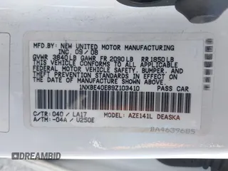 2009 Toyota Corolla XRS with VIN 1NXBE40E89Z103410, listed as a IAAI auction lot 41839013 with 206,651 mi miles. Bid and sale history available at carsss.com. Image 9.