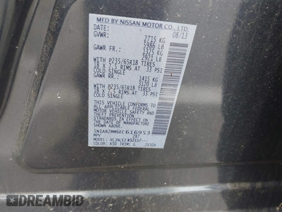 2014 Nissan Pathfinder S with VIN 5N1AR2MM6EC616953, listed as a IAAI auction lot 42352267 with 164,537 mi miles and . Bid and sale history available at DreamBid. Image 9.