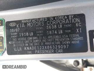 2008 Kia Rio LX with VIN KNADE123X86329097, listed as a IAAI auction lot 41822420 with 180,462 mi miles. Bid and sale history available at carsss.com. Image 9.