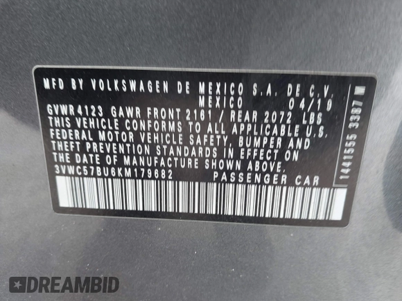 2019 Volkswagen Jetta S с VIN 3VWC57BU6KM179682, выставлен на аукционе IAAI как лот 41634582 с пробегом 84 323 миль миль и . История ставок и продаж доступна на DreamBid. Изображение 9.