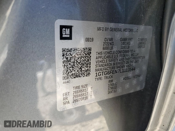 2020 GMC Canyon 4WD All Terrain w/Cloth with VIN 1GTG6FEN7L1113544, listed as a Copart auction lot 88544825 with 67,995 mi miles and Salvage Title. Bid and sale history available at carsss.com. Image 12.