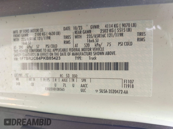 2023 Ford Transit Cargo с VIN 1FTBR2C84PKB85423, выставлен на аукционе IAAI как лот 42099152 с пробегом 48 328 миль миль и . История ставок и продаж доступна на DreamBid. Изображение 9.