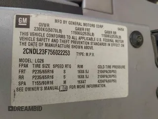 2005 Chevrolet Equinox LS with VIN 2CNDL23F756022253, listed as a IAAI auction lot 41627638 with 209,973 mi miles. Bid and sale history available at carsss.com. Image 9.