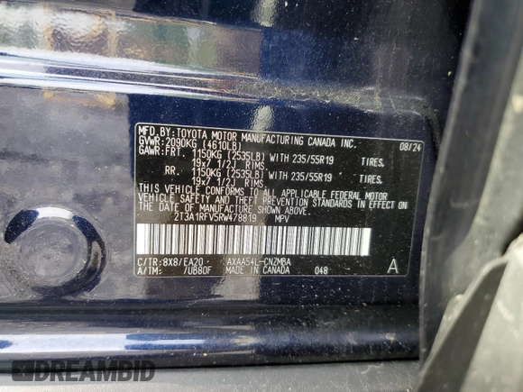 2024 Toyota RAV4 XLE Premium z VIN 2T3A1RFV5RW478819, wystawiony jako Copart lot #56818695 z przebiegiem 14 570 mil mil oraz Szkoda całkowita • Salvage title. Historia ofert i sprzedaży dostępna na DreamBid. Obrazek 13.