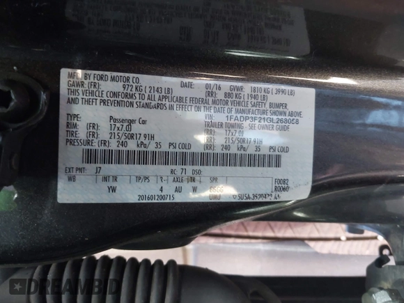 2016 Ford Focus SE with VIN 1FADP3F21GL268058, listed as a IAAI auction lot 42053944 with 103,785 mi miles and . Bid and sale history available at DreamBid. Image 9.