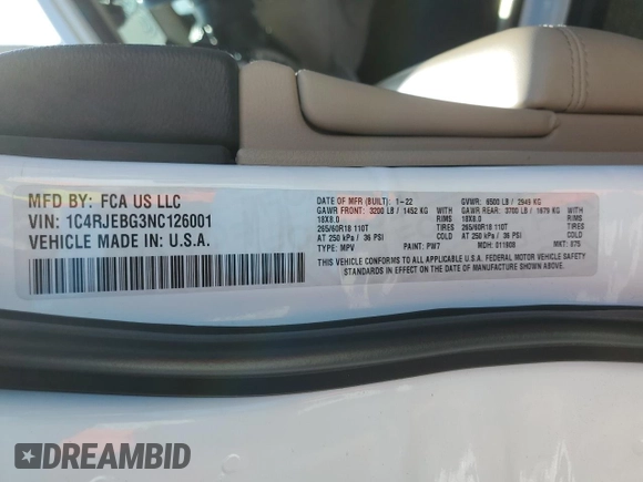 2022 Jeep Grand Cherokee Limited with VIN 1C4RJEBG3NC126001, listed as a Copart auction lot 56976025 with 83,240 mi miles and Clean title. Bid and sale history available at DreamBid. Image 12.
