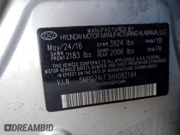 2017 Hyundai Elantra SE with VIN 5NPD74LF3HH082194, listed as a Copart auction lot 63197875 with 136,368 mi miles and Clean title. Bid and sale history available at DreamBid. Image 12.