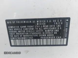 2021 Volkswagen Jetta S with VIN 3VWC57BU3MM011954, listed as a IAAI auction lot 42518577 with 40,605 mi miles and . Bid and sale history available at DreamBid. Image 9.