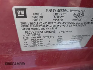 2014 Chevrolet Silverado 1500 LTZ with VIN 1GCVKSEC5EZ381359, listed as a IAAI auction lot 41780940 with 90,193 mi miles and . Bid and sale history available at DreamBid. Image 9.