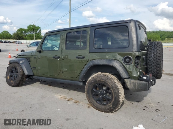 2021 Jeep Wrangler Unlimited Willys с VIN 1C4HJXDG9MW740262, выставлен на аукционе Copart как лот 54051745 с пробегом Не указан миль и Списание • Salvage title. История ставок и продаж доступна на DreamBid. Изображение 2.