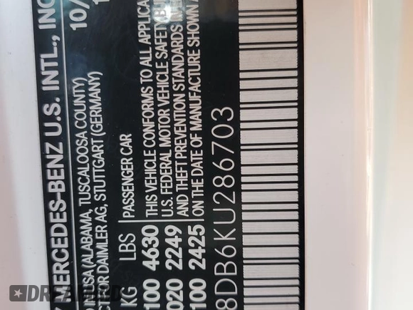 2019 Mercedes-Benz C 300 with VIN 55SWF8DB6KU286703, listed as a Copart auction lot 53886555 with Not provided miles and Salvage title. Bid and sale history available at DreamBid. Image 12.
