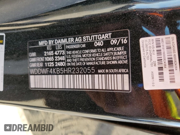 2017 Mercedes-Benz C 300 with VIN WDDWF4KB5HR232055, listed as a Copart auction lot 52674055 with 124,598 mi miles and Salvage Title. Bid and sale history available at DreamBid. Image 12.