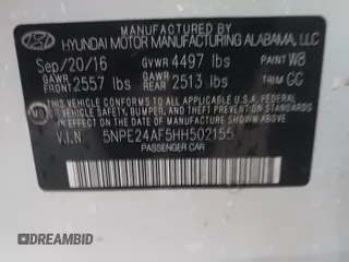 2017 Hyundai Sonata 2.4L with VIN 5NPE24AF5HH502155, listed as a IAAI auction lot 41955194 with 155,400 mi miles and . Bid and sale history available at carsss.com. Image 9.