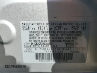 2017 Nissan Note S Plus with VIN 3N1CE2CP3HL364806, listed as a Copart auction lot 57310365 with 85,213 mi miles and Clean title. Bid and sale history available at DreamBid. Image 12.