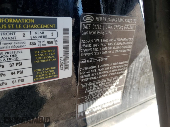 2016 Land Rover Range Rover Supercharged with VIN SALGS3EF3GA290111, listed as a Copart auction lot 51164645 with 135,909 mi miles and Clean title. Bid and sale history available at DreamBid. Image 15.