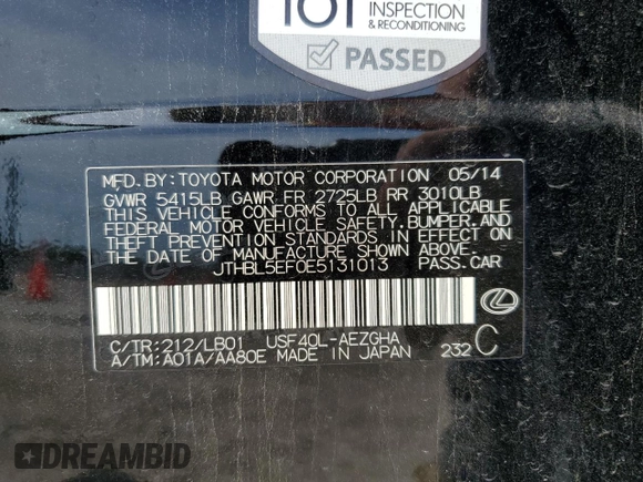 2014 Lexus LS 460 z VIN JTHBL5EF0E5131013, wystawiony jako Copart lot #56685775 z przebiegiem 217 666 mil mil oraz Szkoda całkowita • Salvage title. Historia ofert i sprzedaży dostępna na DreamBid. Obrazek 12.