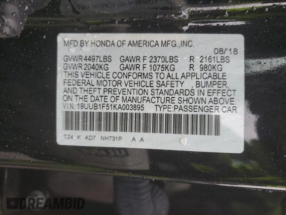 2019 Acura TLX w/Technology Pkg with VIN 19UUB1F51KA003895, listed as a Copart auction lot 83943284 with 54,537 mi miles and Salvage Title. Bid and sale history available at carsss.com. Image 12.