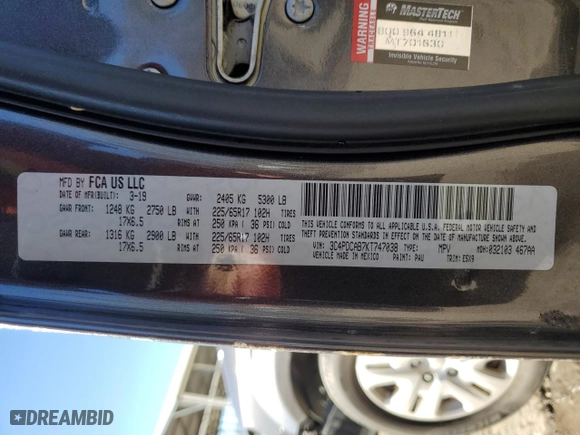 2019 Dodge Journey SE Value Pkg with VIN 3C4PDCAB7KT747038, listed as a Copart auction lot 87844425 with 118,019 mi miles and Salvage Title. Bid and sale history available at carsss.com. Image 13.
