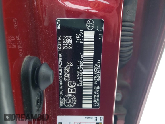 2019 Toyota C-HR XLE with VIN NMTKHMBX5KR067467, listed as a Copart auction lot 42779135 with 158,809 mi miles and Salvage Title. Bid and sale history available at DreamBid. Image 12.