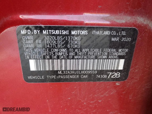 2020 Mitsubishi Mirage ES with VIN ML32A3HJ1LH009559, listed as a Copart auction lot 75920694 with 64,575 mi miles and Non Repairable. Bid and sale history available at carsss.com. Image 13.