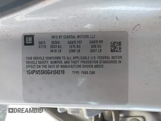 2016 Buick Verano Sport Touring with VIN 1G4PW5SK6G4184318, listed as a IAAI auction lot 42109888 with 41,201 mi miles and . Bid and sale history available at DreamBid. Image 9.