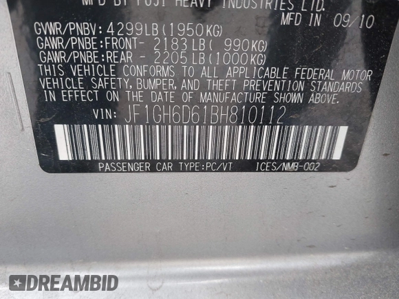 2011 Subaru Impreza Outback Special Sports с VIN JF1GH6D61BH810112, выставлен на аукционе IAAI как лот 42216535 с пробегом 81 884 миль миль и . История ставок и продаж доступна на DreamBid. Изображение 9.