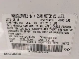 2016 Infiniti Q50 3.0t Premium with VIN JN1EV7AP4GM303705, listed as a IAAI auction lot 41957748 with 122,839 mi miles. Bid and sale history available at carsss.com. Image 9.