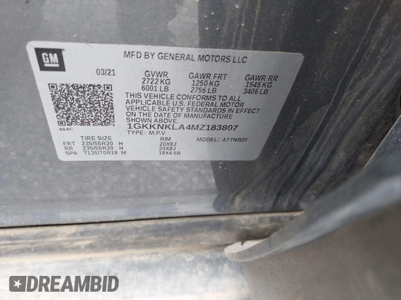 2021 GMC Acadia SLE z VIN 1GKKNKLA4MZ183807, wystawiony jako IAAI lot #42331798 z przebiegiem 120 721 mil mil oraz . Historia ofert i sprzedaży dostępna na DreamBid. Obrazek 9.