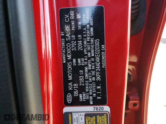 2019 Kia Forte S with VIN 3KPF34AD4KE020305, listed as a Copart auction lot 48034735 with 58,786 mi miles and Salvage Title. Bid and sale history available at carsss.com. Image 12.
