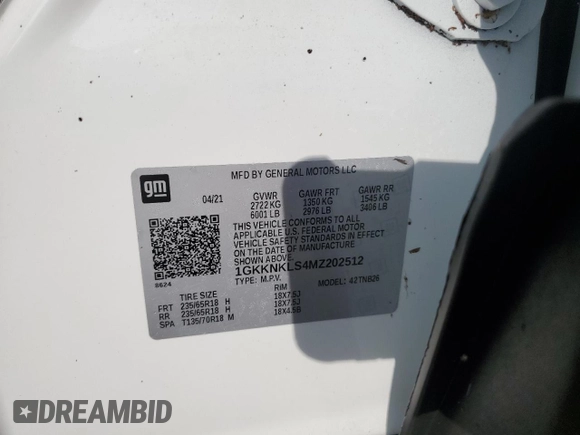 2021 GMC Acadia SLE with VIN 1GKKNKLS4MZ202512, listed as a Copart auction lot 46194445 with Not Provided miles and Non Repairable. Bid and sale history available at carsss.com. Image 14.