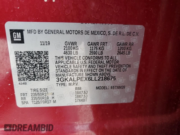 2020 GMC Terrain SLT z VIN 3GKALPEX6LL218675, wystawiony jako Copart lot #53661585 z przebiegiem 73 384 mil mil oraz Szkoda całkowita • Salvage title. Historia ofert i sprzedaży dostępna na DreamBid. Obrazek 13.