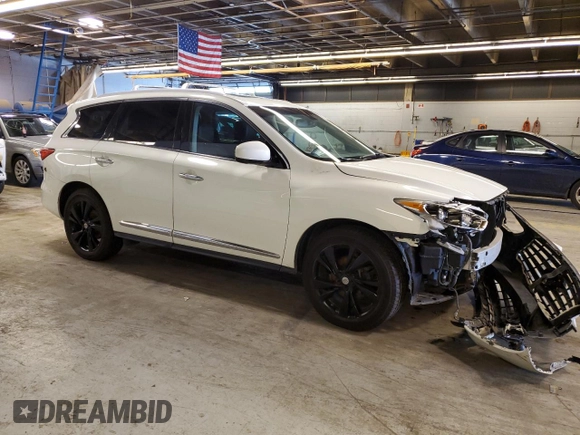 2013 Infiniti JX35 with VIN 5N1AL0MN5DC300201, listed as a Copart auction lot 62527034 with 150,129 mi miles and Salvage Title. Bid and sale history available at carsss.com. Image 4.