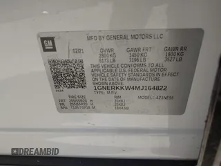 2021 Chevrolet Traverse Premier with VIN 1GNERKKW4MJ164822, listed as a IAAI auction lot 41859580 with 82,383 mi miles. Bid and sale history available at carsss.com. Image 9.