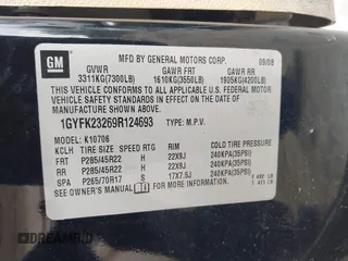 2009 Cadillac Escalade z VIN 1GYFK23269R124693, wystawiony jako IAAI lot #42242246 z przebiegiem 184 973 mil mil oraz . Historia ofert i sprzedaży dostępna na DreamBid. Obrazek 9.