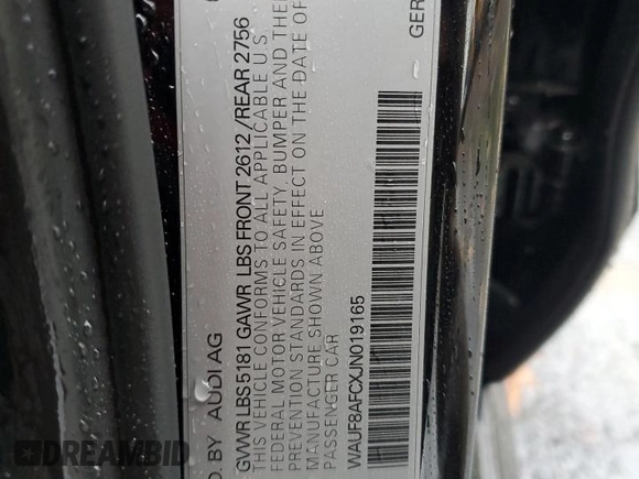 2018 Audi A6 Premium with VIN WAUF8AFCXJN019165, listed as a Copart auction lot 81612934 with 88,256 mi miles and Salvage Title. Bid and sale history available at carsss.com. Image 15.