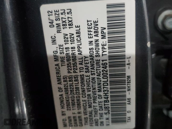 2013 Acura RDX with VIN 5J8TB4H37DL002461, listed as a Copart auction lot 46040315 with 182,710 mi miles and Clean Title. Bid and sale history available at carsss.com. Image 13.