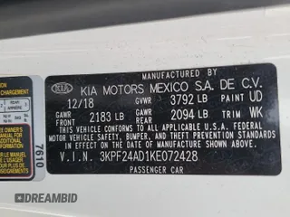 2019 Kia Forte LXS z VIN 3KPF24AD1KE072428, wystawiony jako Copart lot #57261645 z przebiegiem 118 153 mil mil oraz Czysty tytuł • Clean title. Historia ofert i sprzedaży dostępna na DreamBid. Obrazek 13.