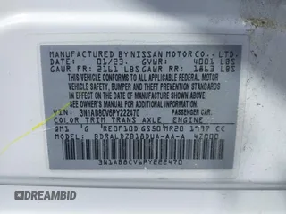 2023 Nissan Sentra SV with VIN 3N1AB8CV6PY222470, listed as a IAAI auction lot 42122485 with 38,833 mi miles and . Bid and sale history available at DreamBid. Image 9.