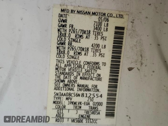 2006 Infiniti QX56 с VIN 5N3AA08C56N812554, выставлен на аукционе Copart как лот 54213945 с пробегом 213 894 миль миль и Списание • Salvage title. История ставок и продаж доступна на DreamBid. Изображение 13.
