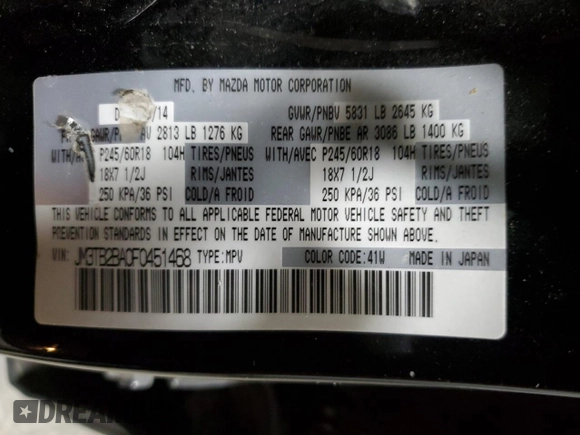 2015 Mazda CX-9 Sport with VIN JM3TB2BA0F0451468, listed as a Copart auction lot 49296095 with 177,693 mi miles and Salvage Title. Bid and sale history available at carsss.com. Image 13.