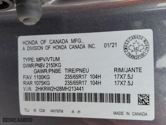 2021 Honda CR-V LX with VIN 2HKRW2H28MH213441, listed as a Copart auction lot 44470585 with 89,541 mi miles and Salvage Title. Bid and sale history available at carsss.com. Image 14.