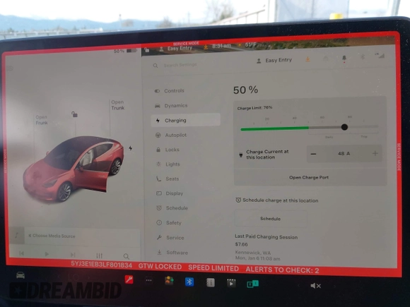 2020 Tesla Model 3 Long Range with VIN 5YJ3E1EB3LF801834, listed as a IAAI auction lot 42015079 with 47,793 mi miles. Bid and sale history available at carsss.com. Image 17.