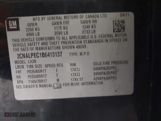 2011 Chevrolet Equinox LT w/2LT with VIN 2CNALPEC1B6413137, listed as a IAAI auction lot 41751646 with 180,745 mi miles. Bid and sale history available at carsss.com. Image 9.