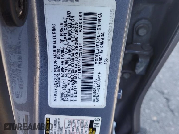 2004 Toyota Matrix Std z VIN 2T1LR32E54C221814, wystawiony jako Copart lot #50246655 z przebiegiem 187 993 mil mil oraz Szkody całkowita. Historia ofert i sprzedaży dostępna na DreamBid. Obrazek 12.