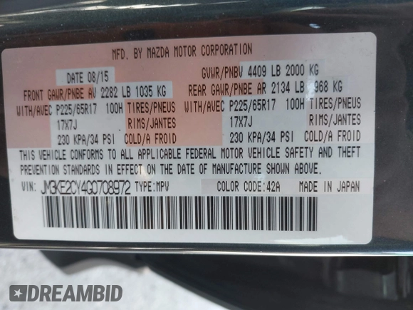 2016 Mazda CX-5 Touring z VIN JM3KE2CY4G0708972, wystawiony jako IAAI lot #42043013 z przebiegiem 157 573 mil mil oraz . Historia ofert i sprzedaży dostępna na DreamBid. Obrazek 9.