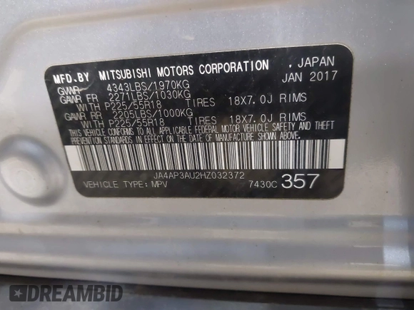 2017 Mitsubishi Outlander ES z VIN JA4AP3AU2HZ032372, wystawiony jako IAAI lot #41976700 z przebiegiem 87 827 mil mil oraz . Historia ofert i sprzedaży dostępna na DreamBid. Obrazek 9.