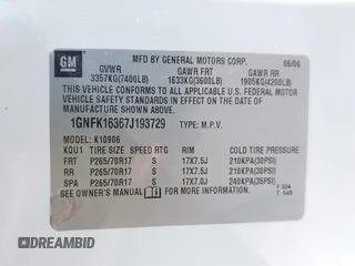 2007 Chevrolet Suburban LTZ with VIN 1GNFK16367J193729, listed as a IAAI auction lot 42621298 with 262,721 mi miles and . Bid and sale history available at DreamBid. Image 9.
