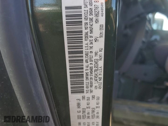 2008 Jeep Wrangler Sahara with VIN 1J4FA54178L653453, listed as a Copart auction lot 45490235 with 95,250 mi miles and Salvage title. Bid and sale history available at DreamBid. Image 14.