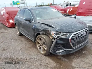2021 Audi Q3 S line Premium Plus with VIN WA1EECF36M1035047, listed as a IAAI auction lot 41022721 with 55,634 mi miles. Bid and sale history available at carsss.com. Image 1.